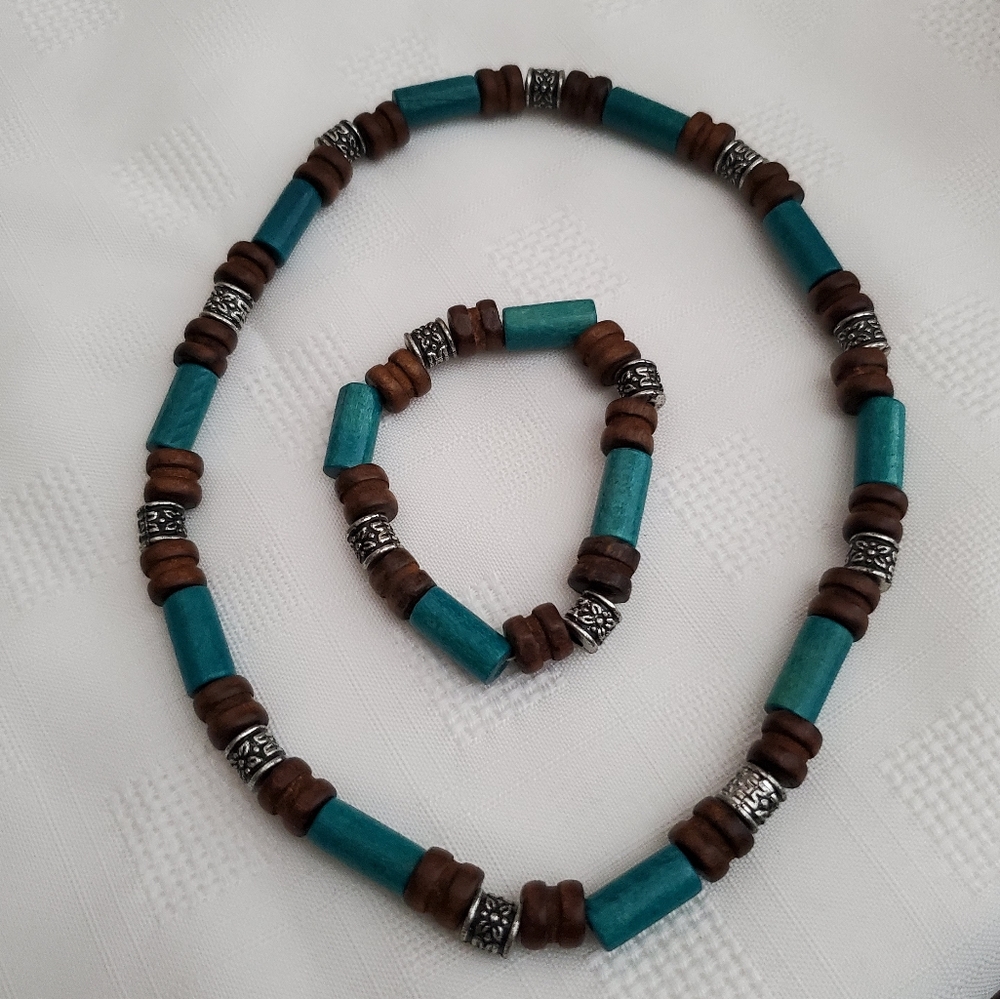 Wood Beads Necklace and Earrings set